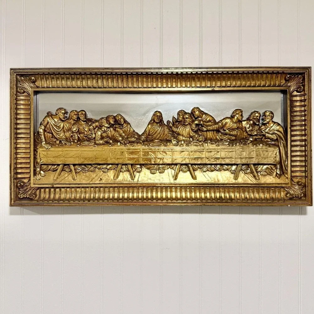 Vintage Home Interior Last Supper 3D Gold Mirror Wall Christian Religious Art